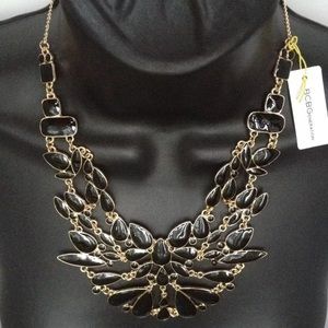 BCBGENERATION NECKLACE COLLAR BIB BLACK GOLD TONE